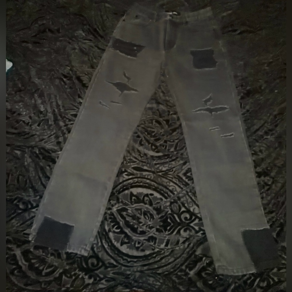 Homme Femme Black Distressed Straight Leg Jeans 30 X 32